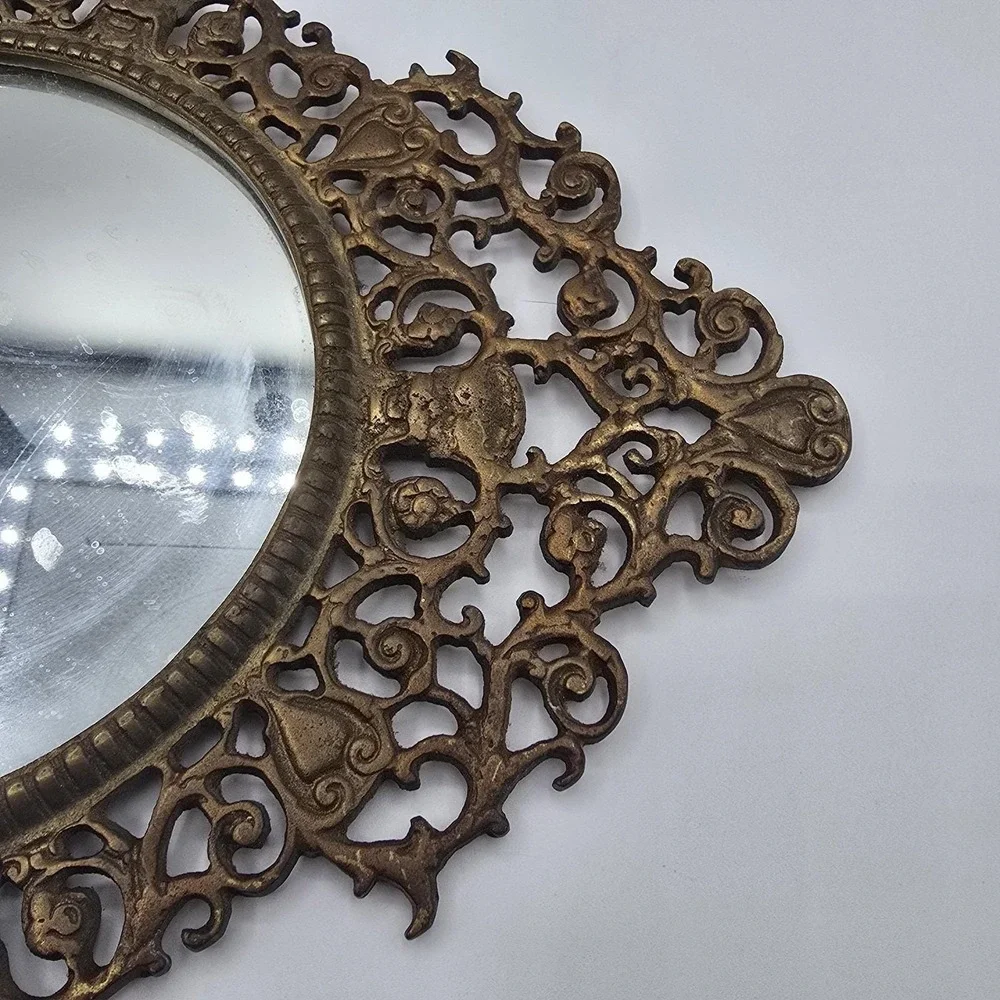 Brass‎ Standing Mirror Hanging Wall Ornate Antique Vintage Scroll